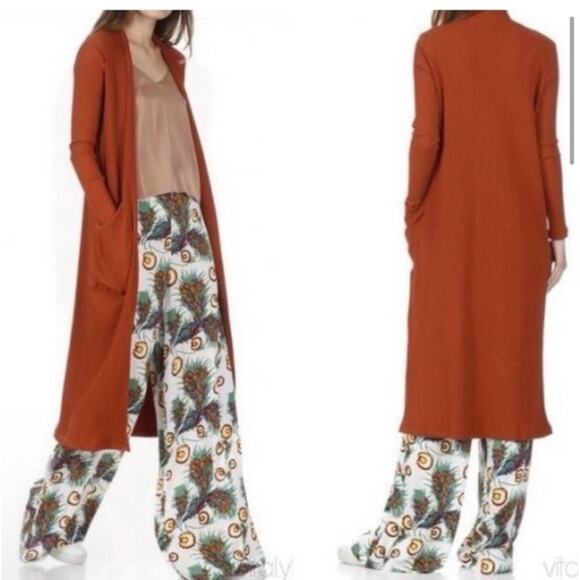 Maje Milan Duster Cardigan Size 1 Small Terracotta Rust Orange Ribbed Open Midi - Picture 3 of 14